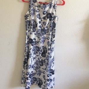 Flowy blue and white knee length dress